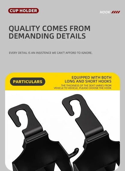 2Pcs Car Seat Headrest Hook Hanger Storage Organizer Universal with Cup Holder for Handbag Fit Universal Vehicle Car Accessories