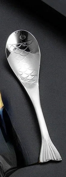 304 stainless steel spoon spoon creative fish-shaped cartoon fish spoon dessert spoon rice spoon gold-plated  stirring spoons