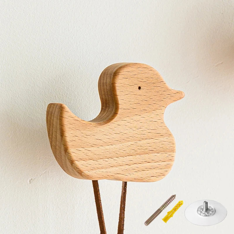 1PCS Solid Wood Hooks Cute Room Decor Animal Hook Wall Hanging Key Coat Hook Home Decoration Hanger Bathroom Kitchen Accessories