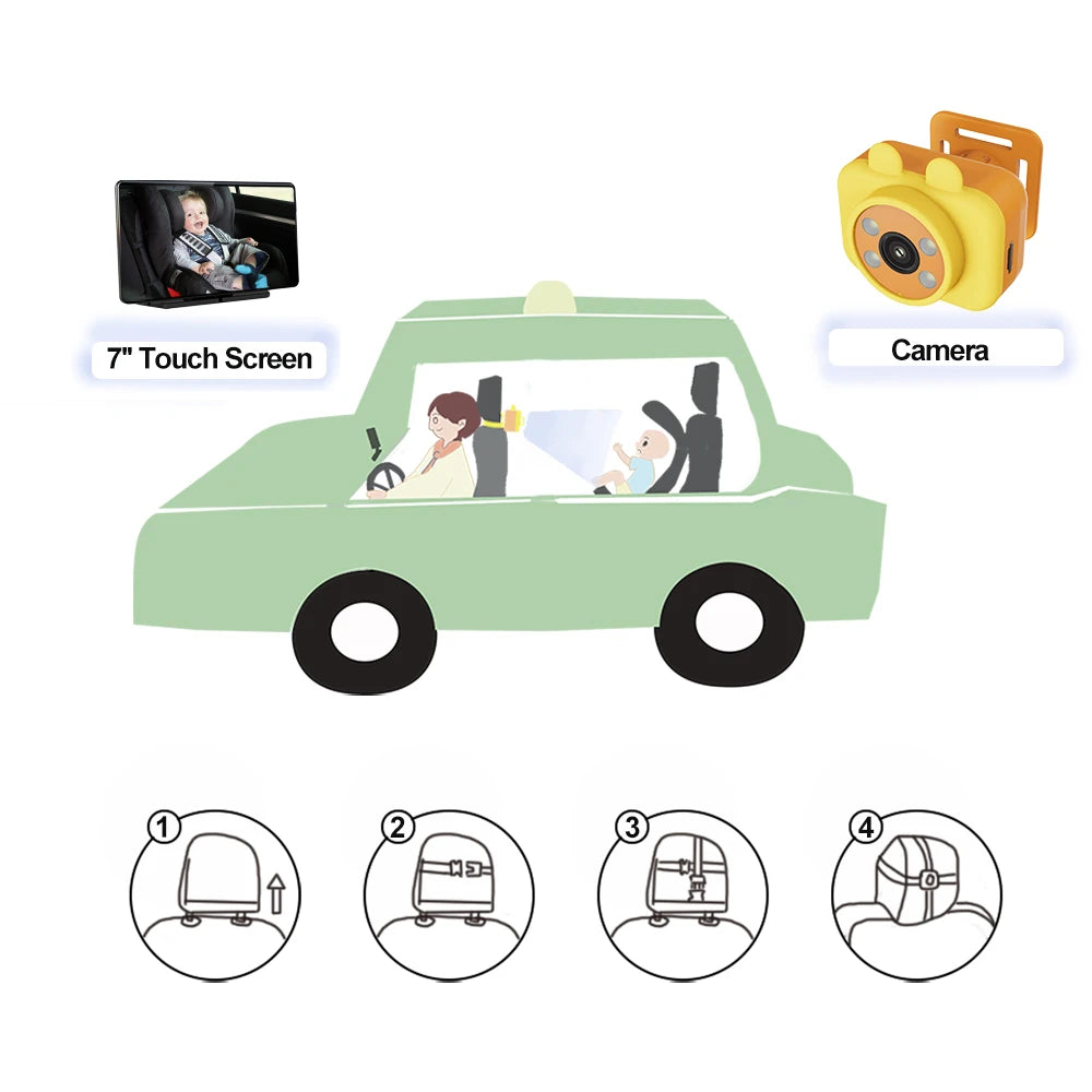 BEPOCAM 7'' Touch Screen Car Rear View Monitor 2K Baby Car Mirror Adjustable View Angle for Infants Kids Pets with Night Vision