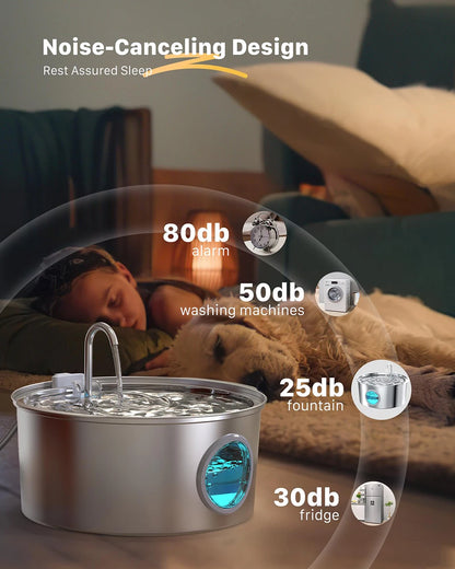 7L Large Capacity Stainless Steel Cat Water Fountain Dog Pet Automatic Drink Fountain Feeder Bowl Window Silent (No 5V 1A Plug)