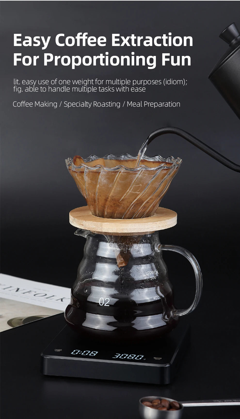 HiBREW Hand coffee timing electronic scale Weighing,Timing,Countdown professional electronic scale