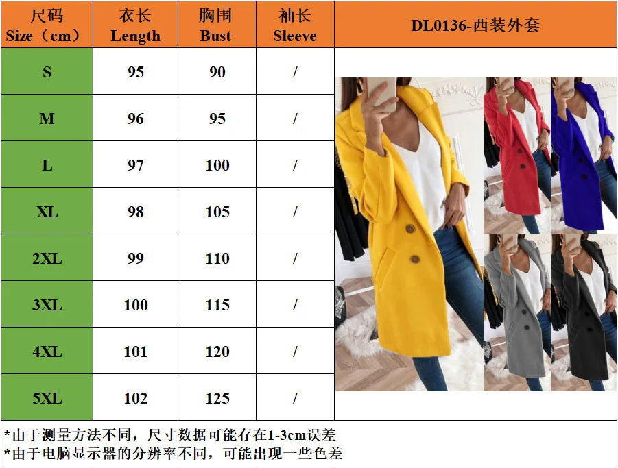 New Plus Size 4XL 5XL Women's Autumn Coat Woollen Blends Overcoats 2025 Winter Long Sleeve Casual Oversize Outwear Jackets Coat