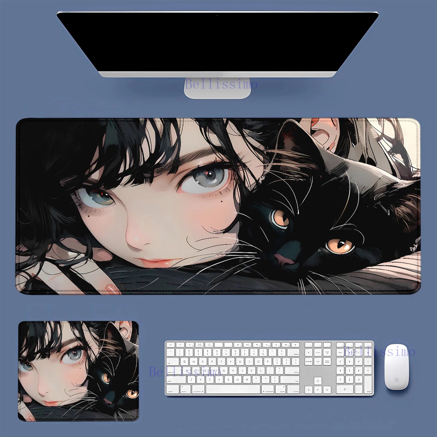 Black Cat and Girl Fast Keyboard pad lock-edge Extended teclado mousepad kawaii Purple Office desktop protection mouse pad XXL