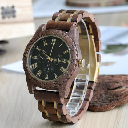 Men's Wooden Wrist Watches for Men Chronograph Fashion Wristwatches Business Blue Wood Mens Watches Clock reloj madera hombre