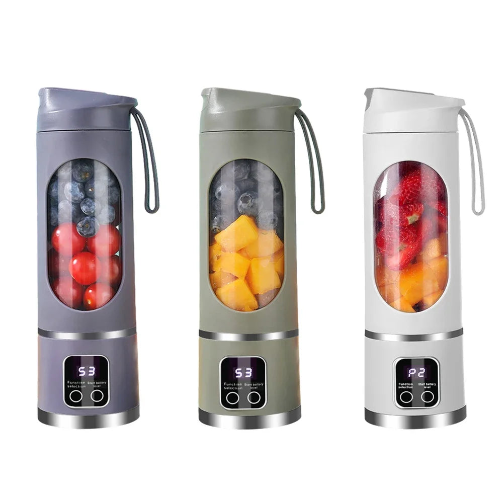 Portable Electric Juice Blender Cup 450ML 12-Blade Powerful Motor Juicing Cup Household Travel Rechargeable Juice Bottle