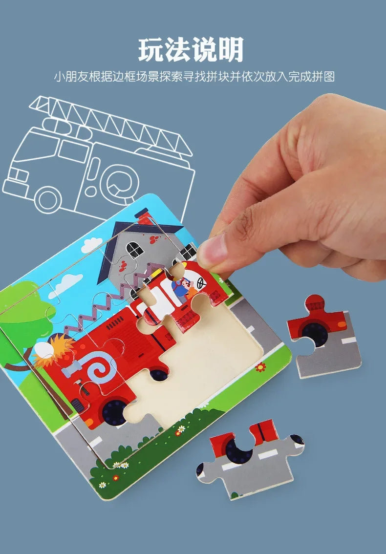 3D Puzzles Cartoon Animals Wooden Montessori Game Kids Cognitive Jigsaw Puzzle Baby Toys Educational Toys for Children Toddler