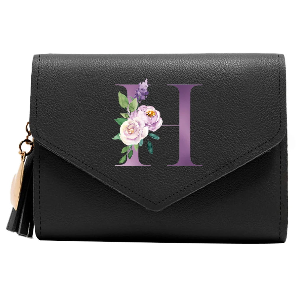 Wallet Women Rfid Blocking Small Compact Luxury Leather Pocket Wallet Ladies Mini Purse with ID Window Purple Letter Pattern