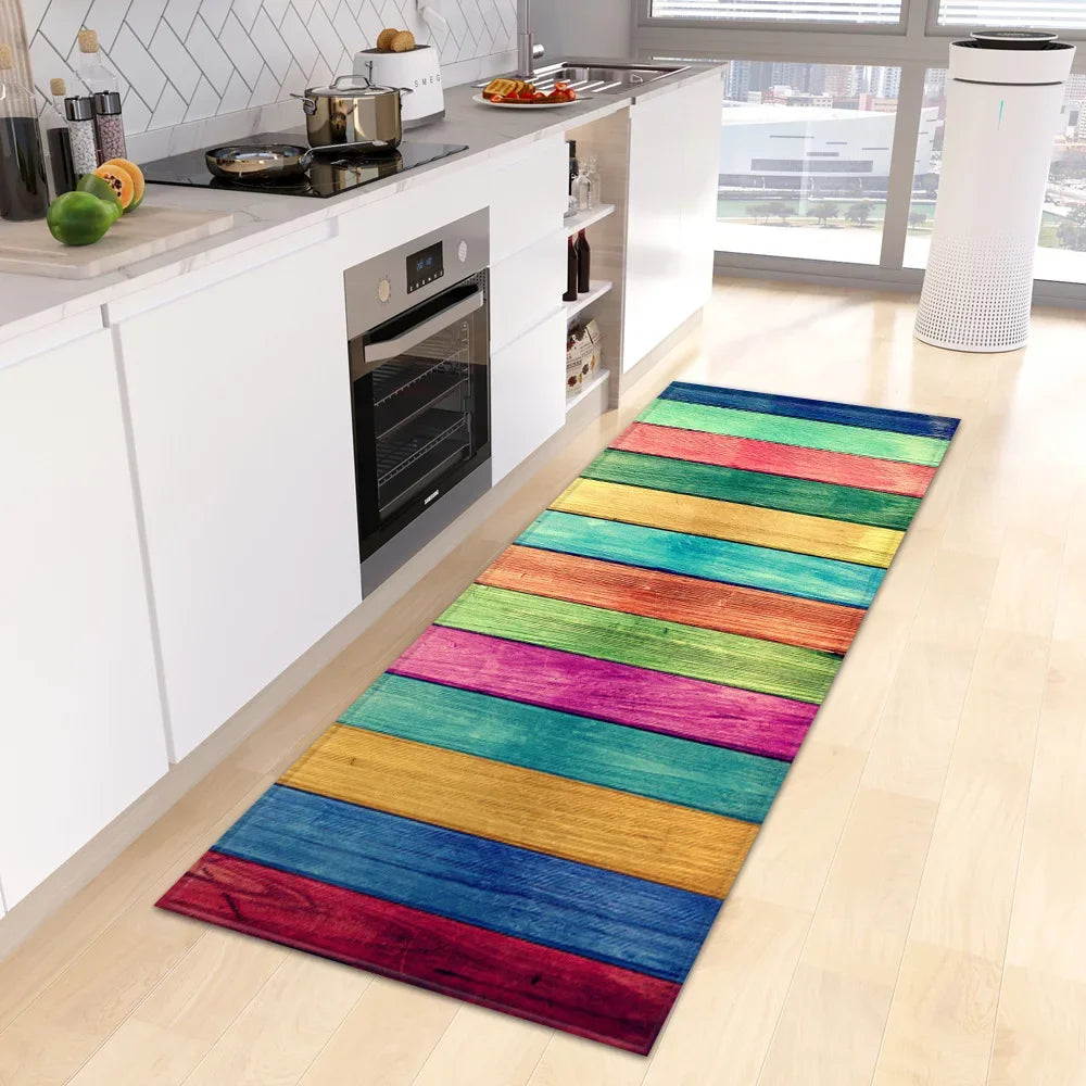VIKAMA Retro Creative Wooden Long Floor Mats Modern Chinese Kitchen Carpet Bathroom Floor Mats Hallway Floor Mats Home Decor