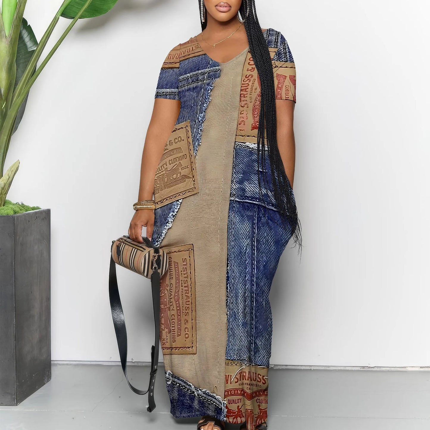 Women's Casual Maxi Dresses Summer Suspender Beach Dress Sundress with Pockets