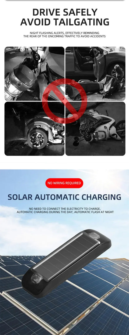 Car solar charging, grille light, night riding, anti rear end collision, motorcycle, electric vehicle, universal flashing warnin