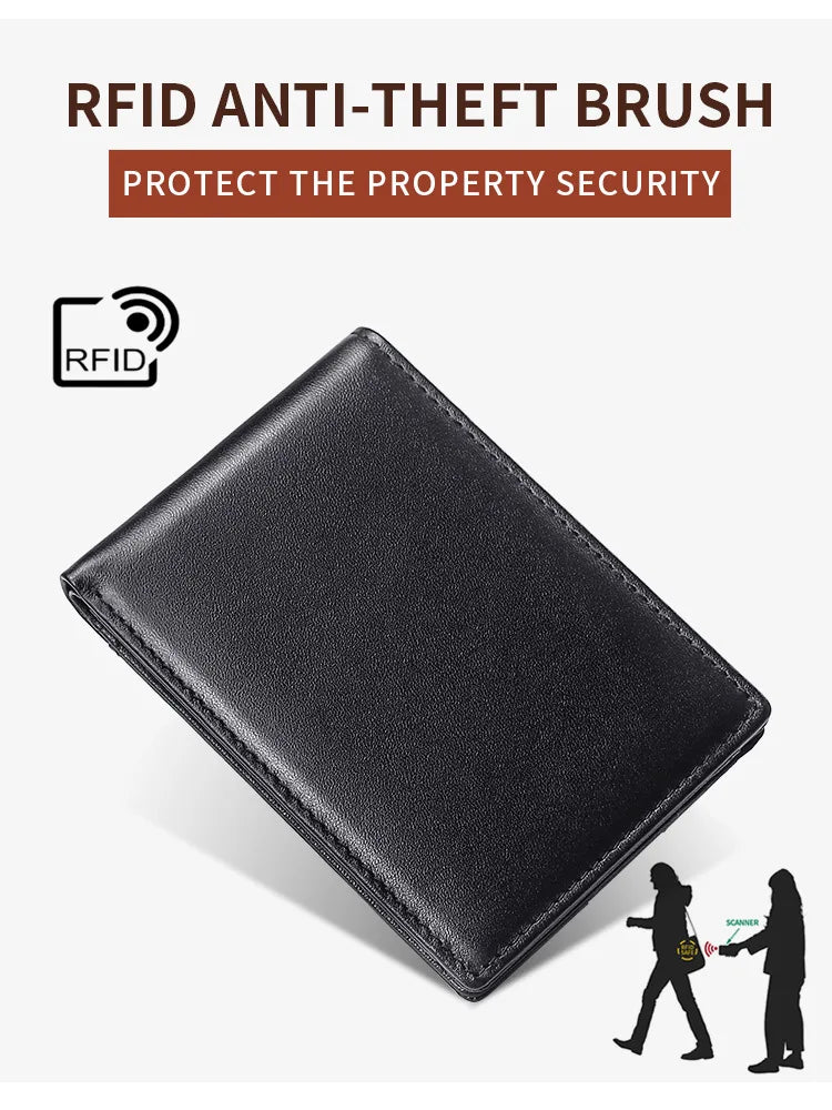 RFID Blocking Mini Men's Genuine Leather Wallet Slim Business Credit Card Holder Man Anti Theft Ultra Thin Purse For Male