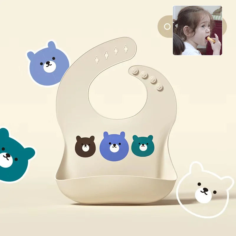 Children's Saliva Feeding Bib Cute Cartoon Baby Bib Waterproof and Adjustable Soft Silicone Bib Baby Feeding Accessories Bibs