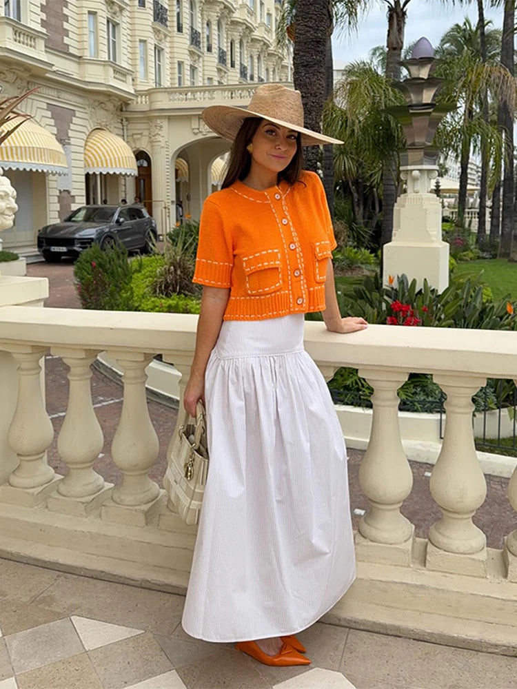 Elegant Unique Button Women's Cardigan Casual O-neck Knitted Single Breasted Sleeveless Blouse Female Summer Lady Office Wears