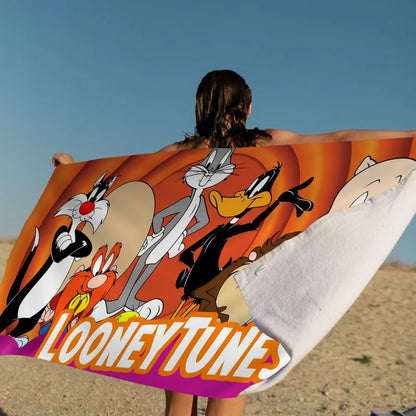 L-Looney-Tunes Beach Towel Cartoon Cute Summer Kids Large Bath Pool Beach Towel Microfiber Absorbent For Swimming Travel