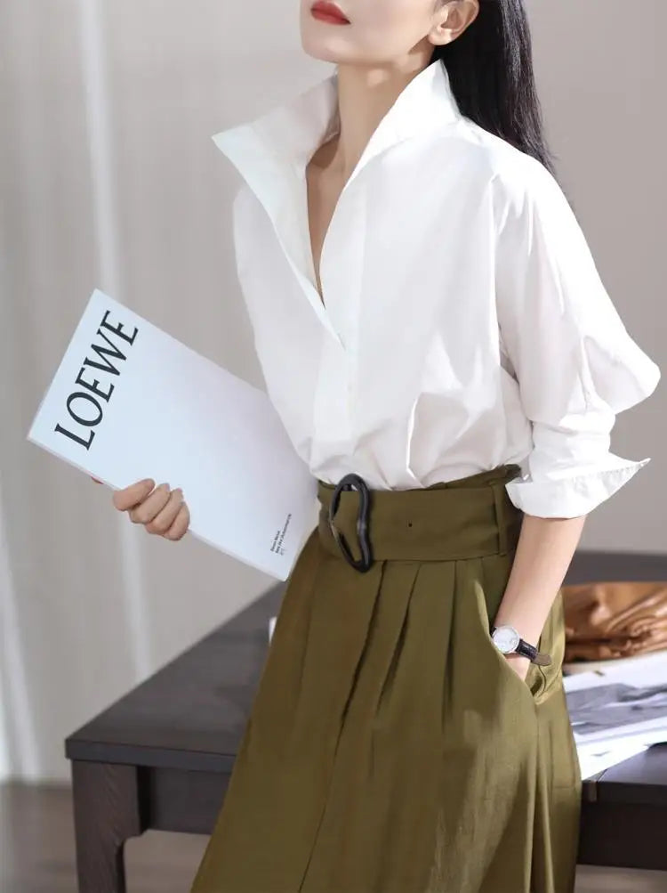 Fashion Have Style Temperament Solid Color Blouse Women New 3/4 Sleeve Classic Korean Bat Style Lady All-match Pullover Shirt