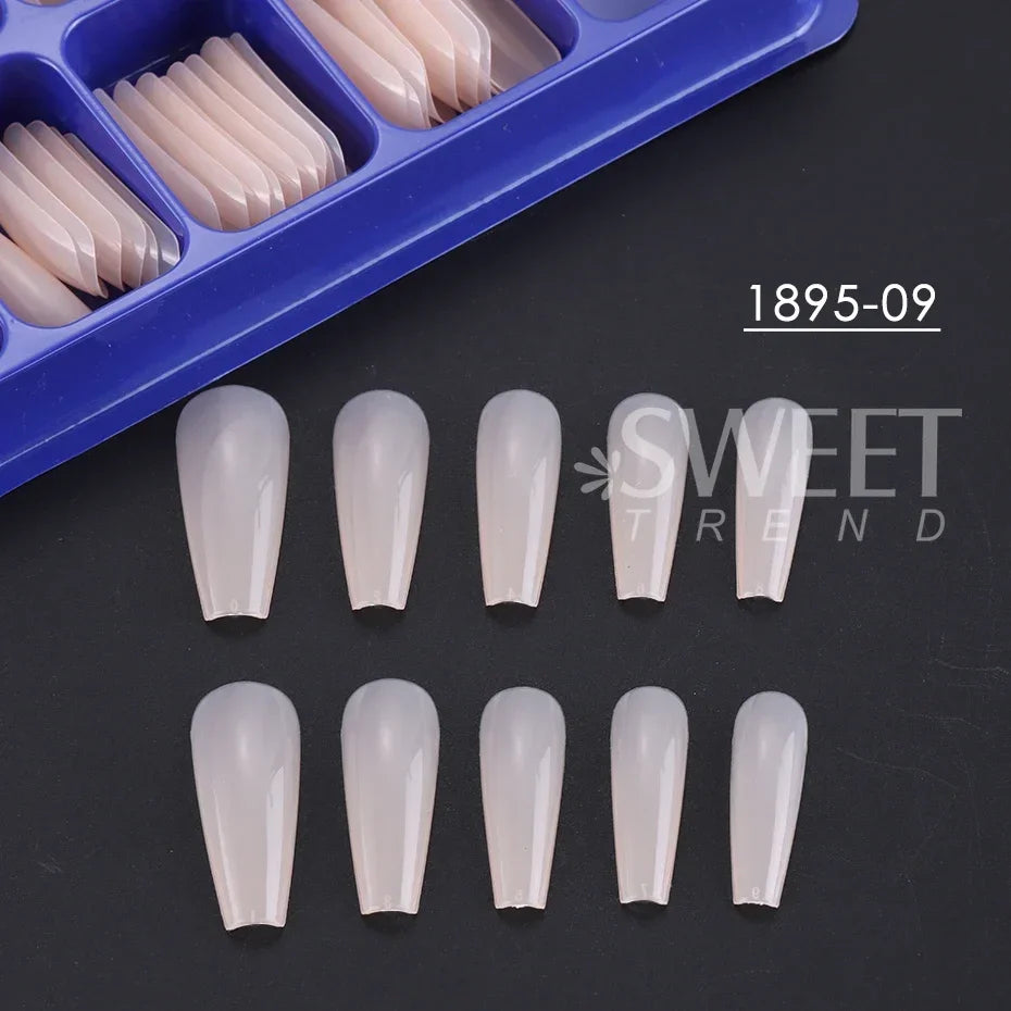 100pcs Nude Pink False Nail Press On Nails Acrylic Extension Coffin Forms Nail Tips Artificial Long Full Cover Fingernails Tools