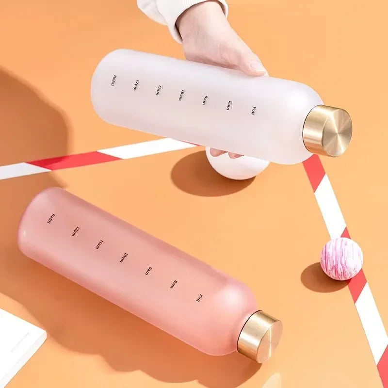 1L Water Bottle with Time Marker 32 OZ Fitness Sports Outdoor Travel Portable Leakproof Drinkware BPA Free Frosted Drink Bottles