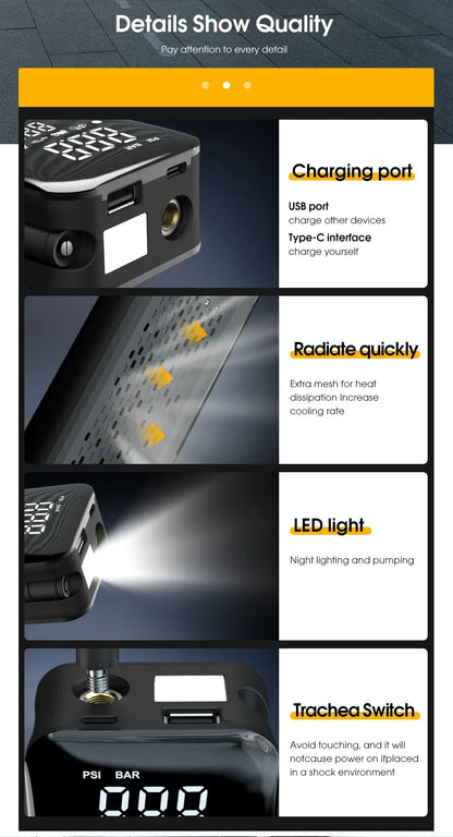 12V Air Pump for Car and Motorcycle - Portable Tyre Inflator Electric Pump Air Compressor for Cars, Motorcycles, and Bicycles