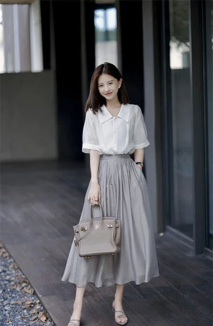 Skirts for Women Silk Clothing Office Satin Long Womens Skirt Maxi Grey with Pocket Formal Trend Korean Style Cheap Summer 2024