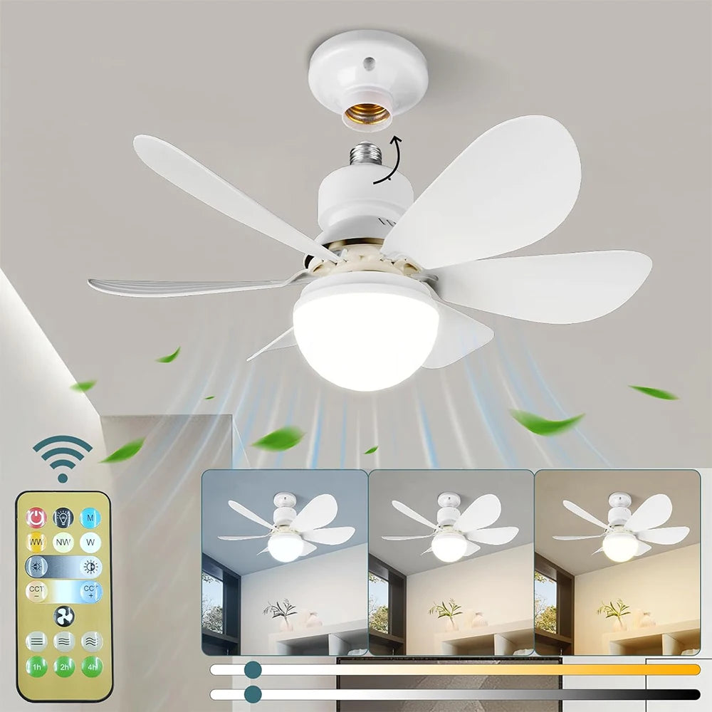 Home E27 Base Ceiling Fan Light with 30W LED Night Lights 3 Adjustable Lighting Modes Remote Control High Wind Power Ceiling Fan