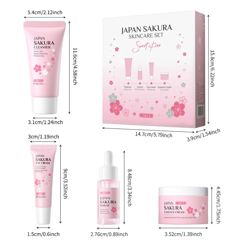 LAIKOU Sakura Skin Care Set Facial Cleanser Face Cream Essence Facial  Eye Cream Skincare Product 4pcs Kit