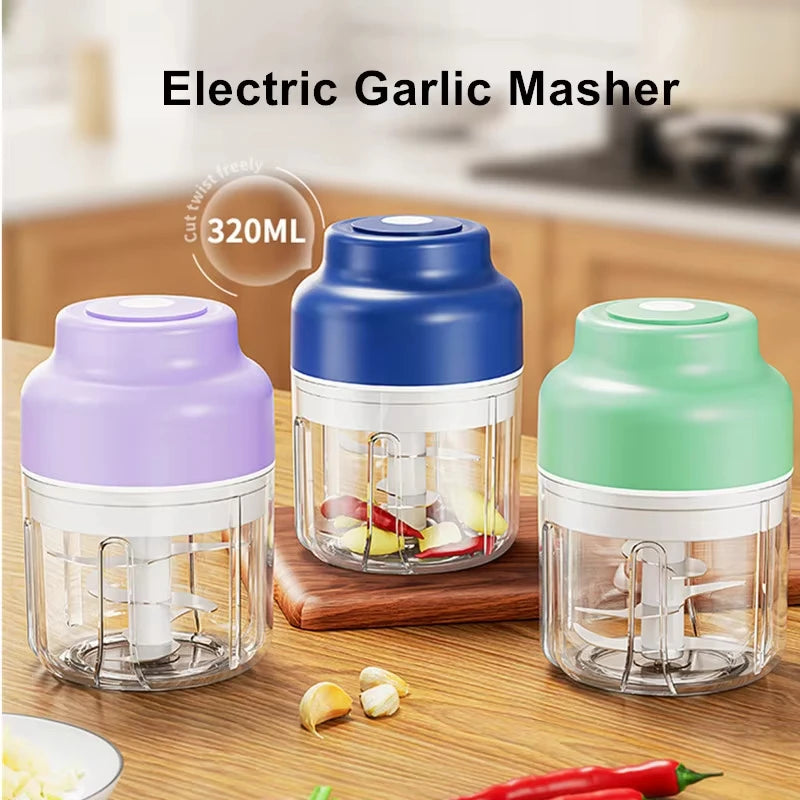 320ML Electric Garlic Chopper 6 Blades Garlic Grinder Mini Vegetable Chopper Meat Mincer Portable Veggie Chopper Garlic Mincer