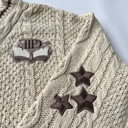 Butterfly Knitted Cardigan Women Dark Green Cardigans with Embroidery Winter Letter Patch Oversized Sweaters Tops Folklore Girl