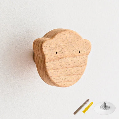 1PCS Solid Wood Hooks Cute Room Decor Animal Hook Wall Hanging Key Coat Hook Home Decoration Hanger Bathroom Kitchen Accessories