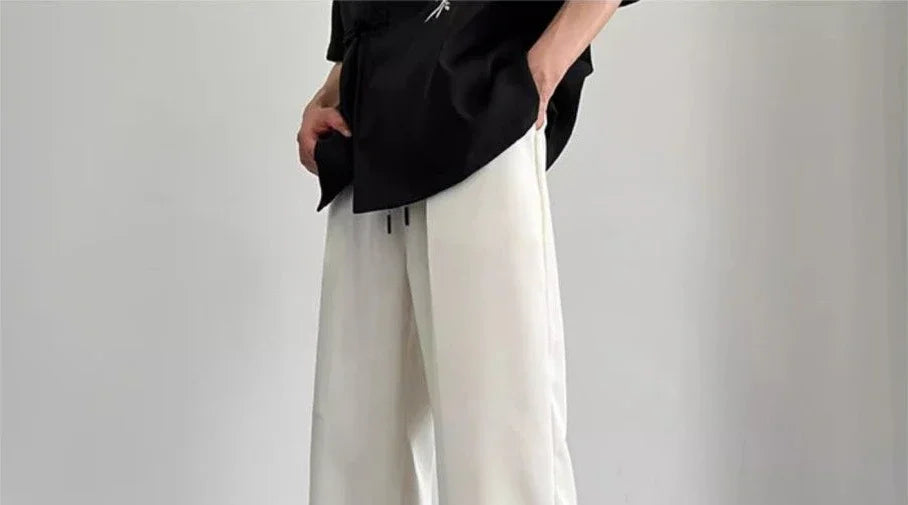 Social Tailoring Business Work Man Suits Pants Office Ice Silk Cooling Trousers for Men Fabric Korean Style Clothes Designer Up