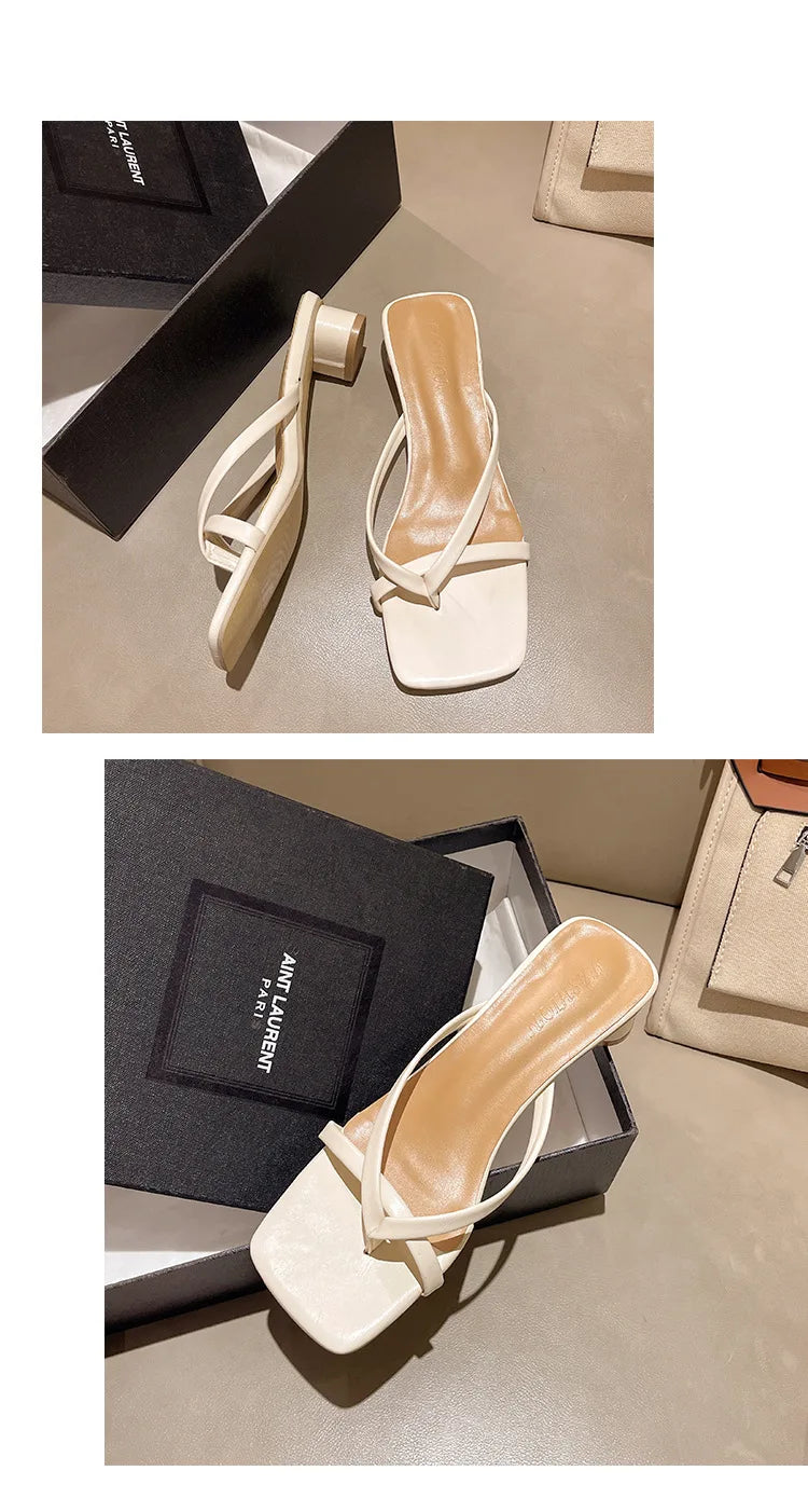 Flip-flops, Women Wear 2024 New Summer Half - Toe Sandals, Fashion Casual Mid-heel Chunky Sandals, Women's Shoes