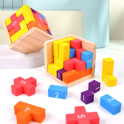 Colorful Wooden Blocks Puzzles,Classic Luban Lock Cube 3D Puzzle Toys, Intellectual Game for children and adults