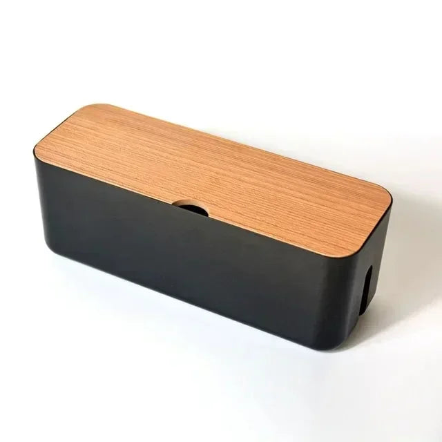 Cable Storage Box Power Strip Case Wooden Power Line Wire Management Organizer Anti-Dust Charger Socket Network Line Storage Bi