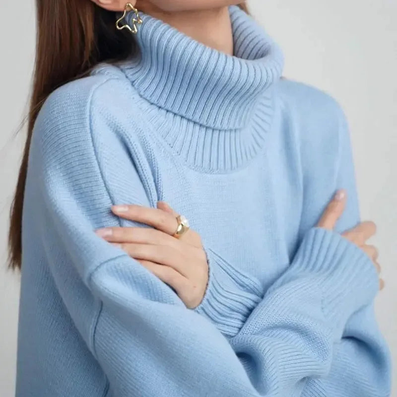 Womens Turtleneck Oversized Sweaters Autumn Chunky Long Sleeve Loose Casual Pullover Slouchy Knit Jumper Tops