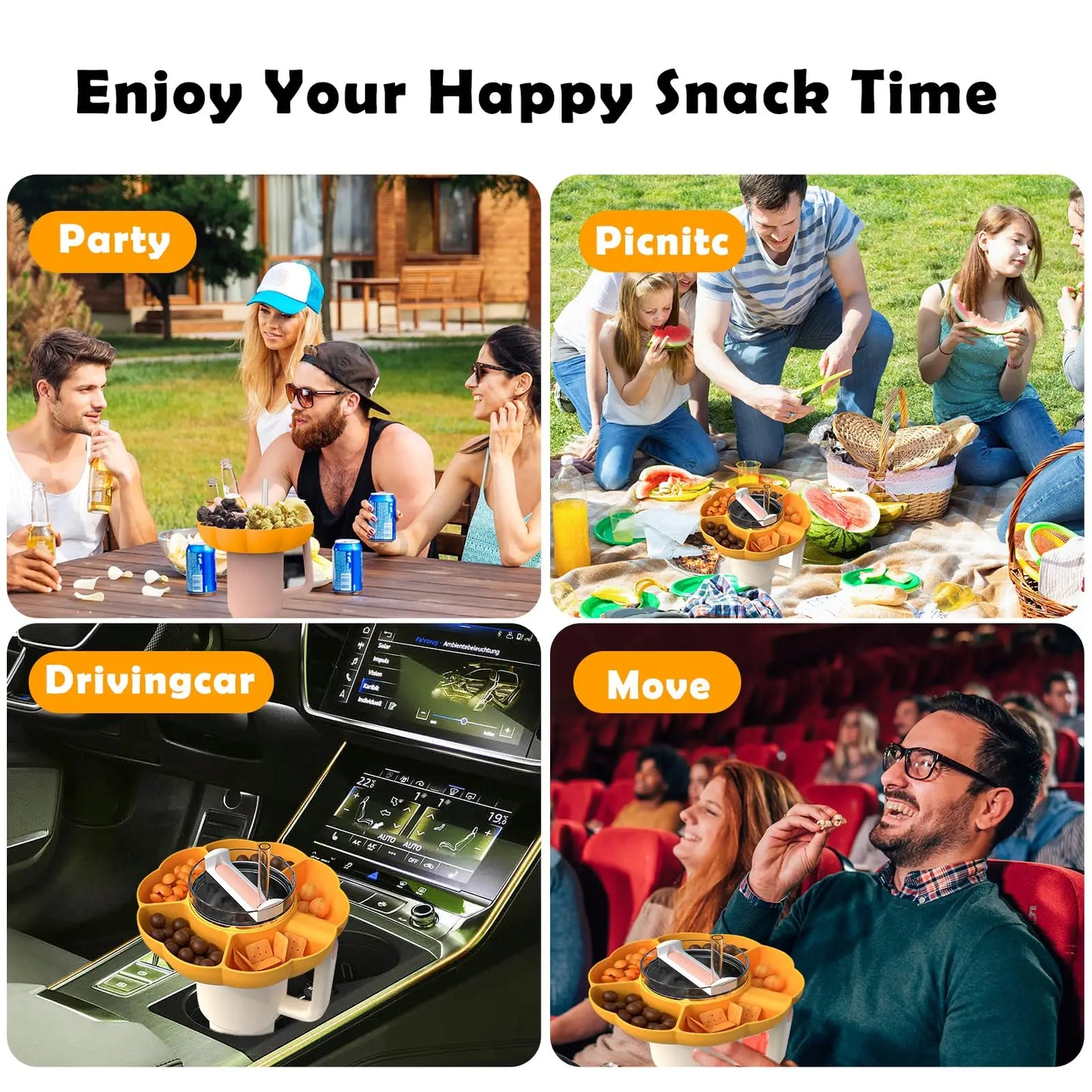 Reusable Silicone Snack Platters for Snack for Stanley Cup 40 Oz Tray Snack Divider Divided Container Food Tray Holder Outdoor