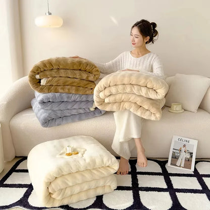 Modern Lightweight Luxurious Solid Color Rabbit Blanket Double-Sided Thick Winter Warm Knee Pads Suitable Bedroom Blankets