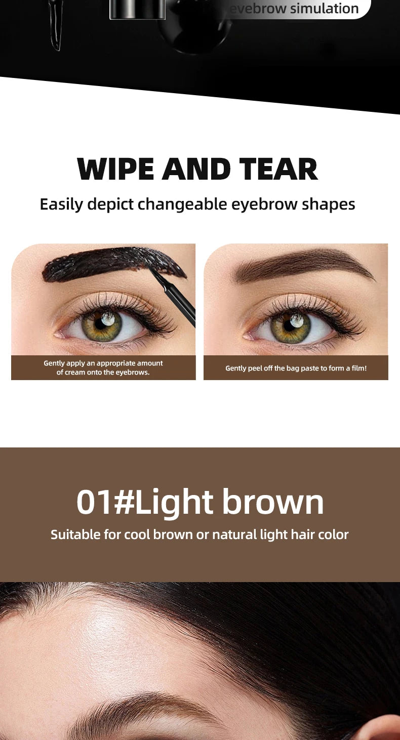 Ocheal Easy Peel Off Eyebrow Gel Tattoo Tint Semi-Permanent Eyebrow Gel Waterproof Long-Lasting Black Brown 3D Mascara Serums