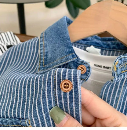 Children's Shirts 2025 Autumn New Boys' Striped Denim Shirt Baby Korean Version Fashionable Tops Jacket