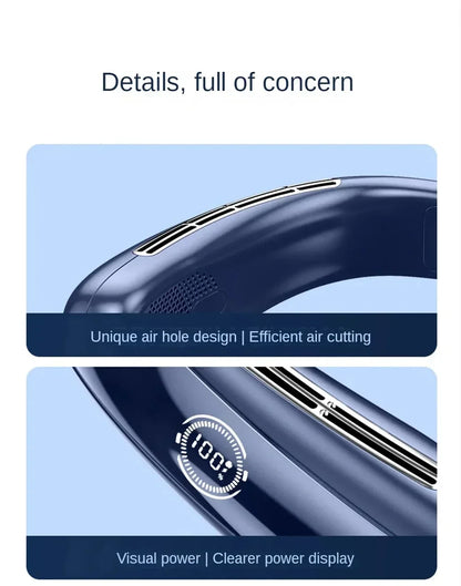 15000mah Portable Neck Fan Smart Digital Display USB Rechargeable Outdoors Bladeless Silent Cooling Neck Fan For Summer Sport