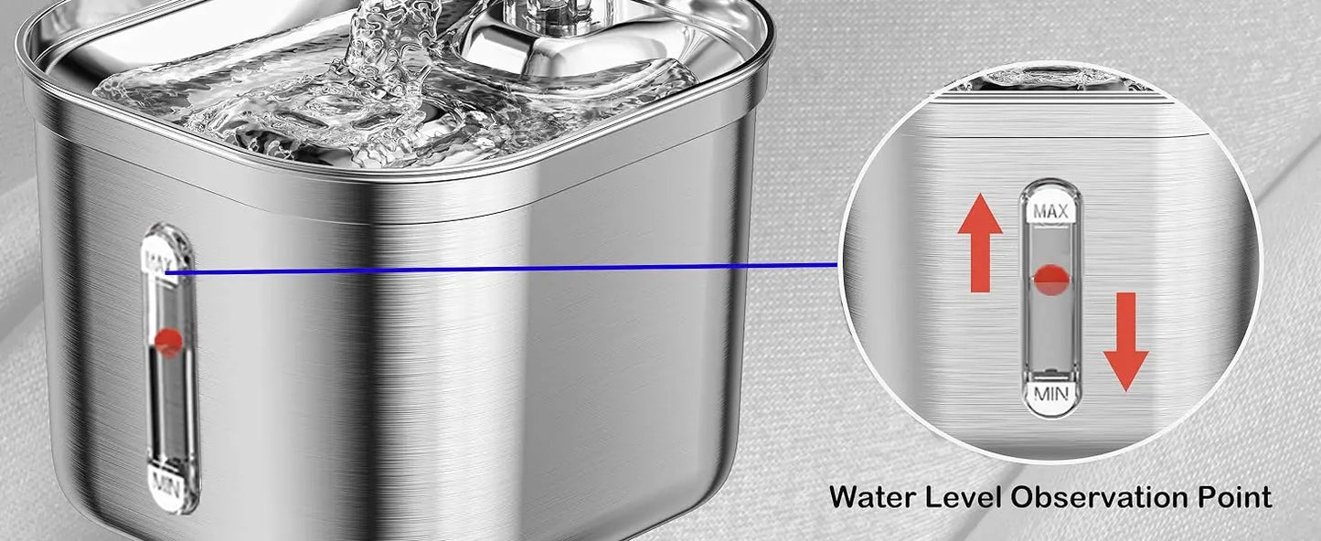 Cat Water Fountain Stainless Steel Pet Water Fountain for Cats Inside 1Filters&Ultra-Quiet Pump 2.2L/73oz Dog Pet Water Fountain