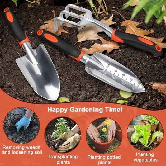 Garden Tools Set 3 Pack Heavy Duty Gardening Tool Set Include Garden Shovel Transplant Trowel and Hand Rakefor Planting