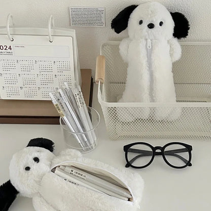 Korea Style Puppy Pencil Case Soft Plush School Stationary Big Capacity Pen Bag For Student Kawaii Stationary