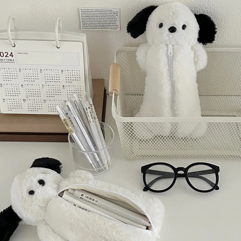 Korea Style Puppy Pencil Case Soft Plush School Stationary Big Capacity Pen Bag For Student Kawaii Stationary