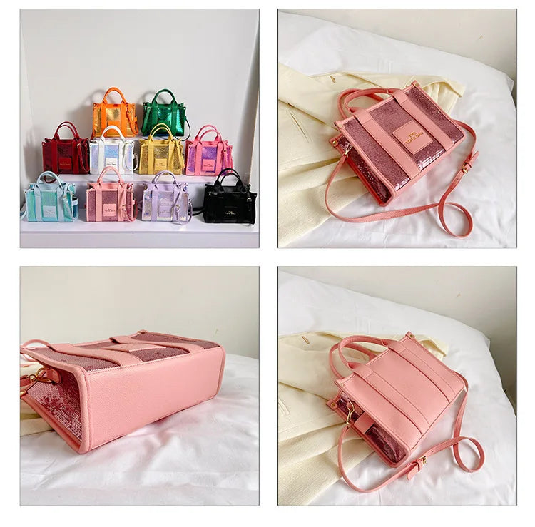 Women's Tote Bag Sequin Shoulder Bag PU Leather Large Capacity Luxury Designer The Tote Bag For Women Crossbody Bags 2024 New