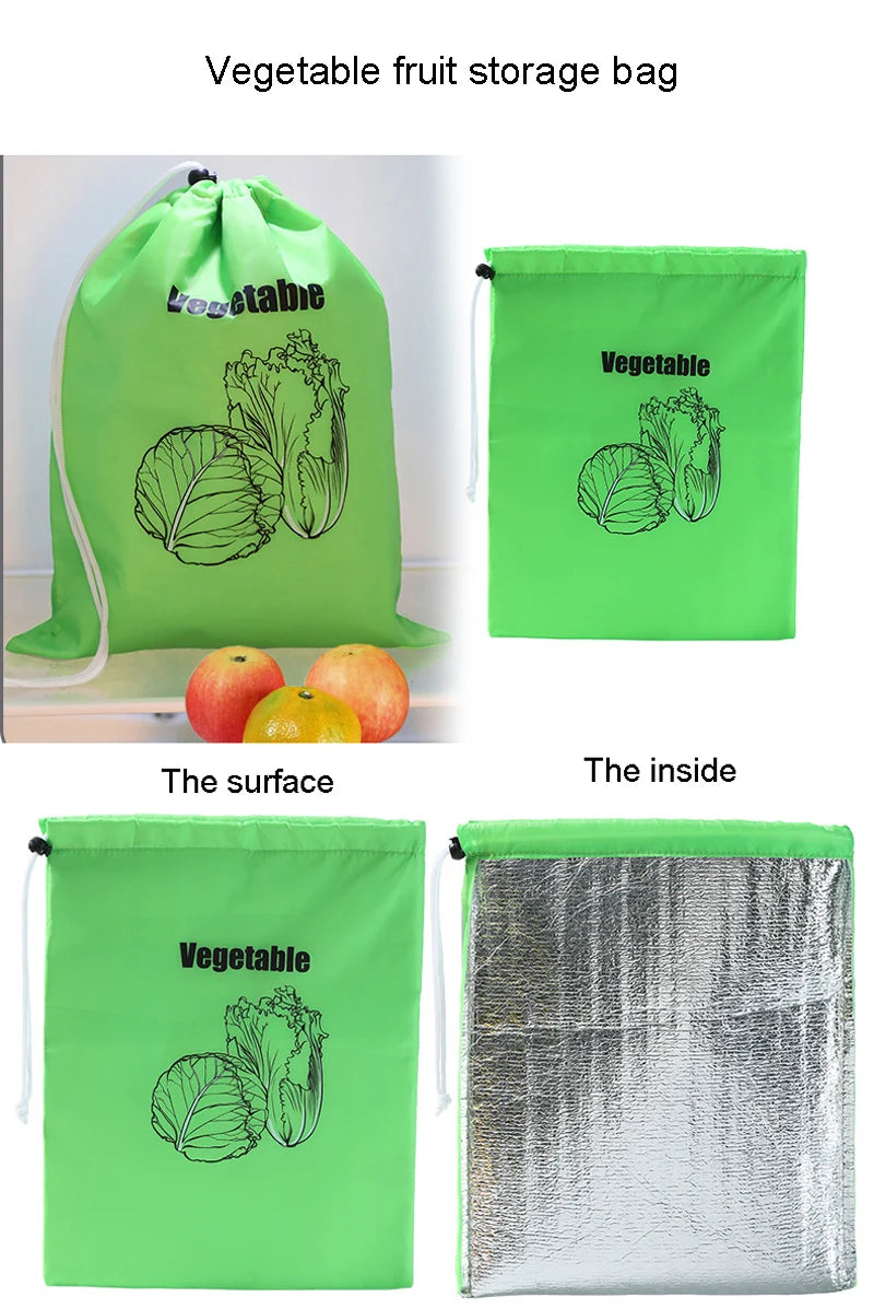 Fruit Vegetables Storage Bag Reusable Drawstring Food Storage Bags Fresh-keeping Pouch Bag for Picnic Outdoor Activities