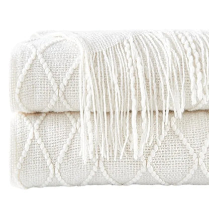 White Oversized Throw Blankets with Tassels 150x230cm Textured Knitted Boho Woven Big Blankets Bedspread Cover Manta Para Sofá