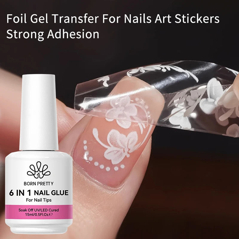 BORN PRETTY 15/10ML 6 IN 1 Nail Glue Gel for Acrylic Nails Soak off Base Gel Top Coat UV Extension Nail Gel False Nail Tips Gel