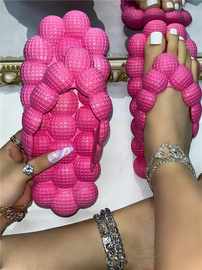 Flip-flops Bubble Shoes Summer New Fashion Open-toed Bubble Slippers 2025 Women Wear Slippers Indoor Flat Sandals Beach Shoes
