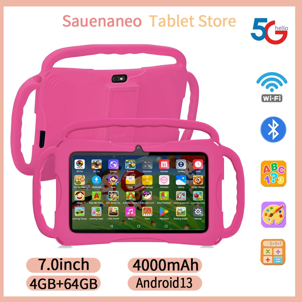 Sauenaneo New 7-inch Tablet Android 13 4000mAh 4GB RAM 64GB ROM Children's Learning Children's Tablet Mini Tablet