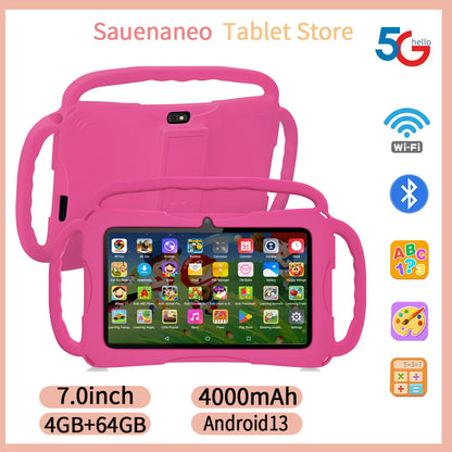 Sauenaneo New 7-inch Tablet Android 13 4000mAh 4GB RAM 64GB ROM Children's Learning Children's Tablet Mini Tablet
